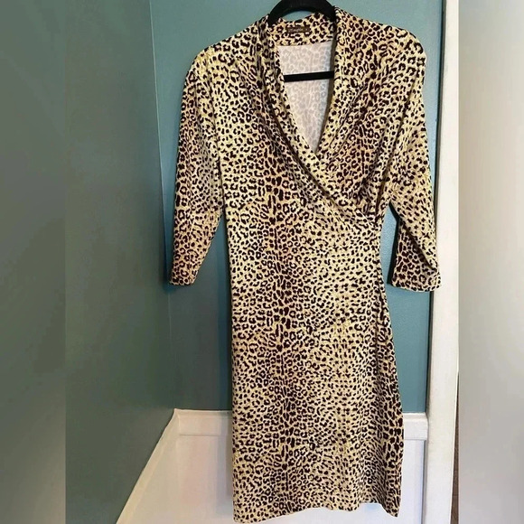 J. McLaughlin small women’s faux wrap dress- cheetah print -3/4 sleeves - Picture 1 of 7